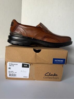 Clarks Men’s Dark Tan Leather Slip-On Loafer - Black Sole